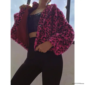 Новое Роскошное Пальто из искусственного Меха, Зимняя куртка с леопардовым принтом, Отложной воротник, Тонкая Женская Верхняя Одежда Casaco Feminino Ropa Invierno Mujer