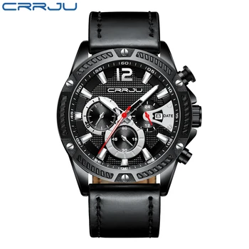 CRRJU Новые роскошные мужские часы, брендовые мужские часы с ультратонким кожаным ремешком, кварцевые наручные часы, Модные повседневные часы relogio