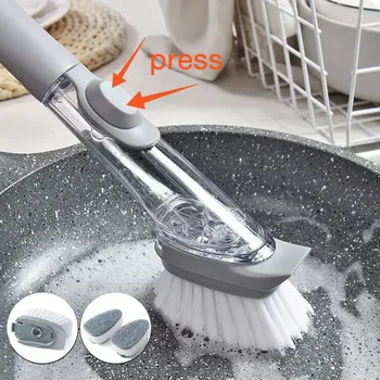 Инструменты для уборки кухни 2 В 1, щетка для чистки со съемной ручкой, губка, дозатор Губок, Набор щеток для мытья посуды