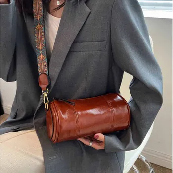 Женская сумка с Перекосом 2023, повседневная сумка через плечо в стиле Ретро, Маленький Дизайн, Модная Ручная сумка-цилиндр с текстурой на одно плечо, сумка-тоут